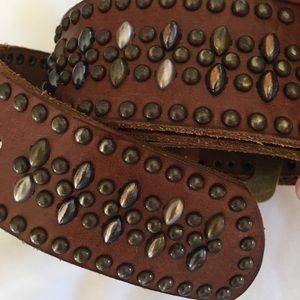Studded Brown Leather Belt - ON SALE THRED UP